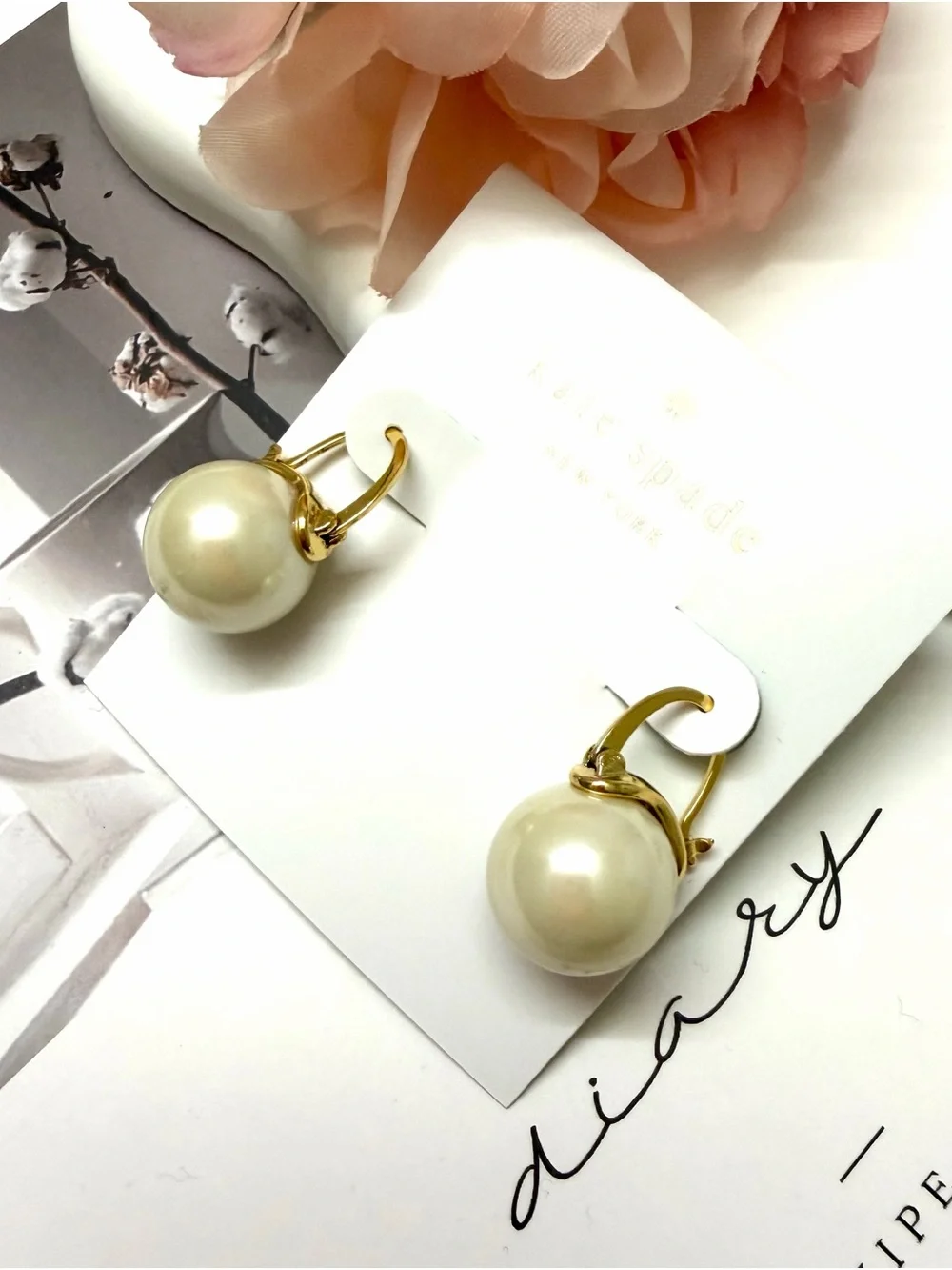 kate spade Gold Hoop Earrings with Cream white Pearl Drops